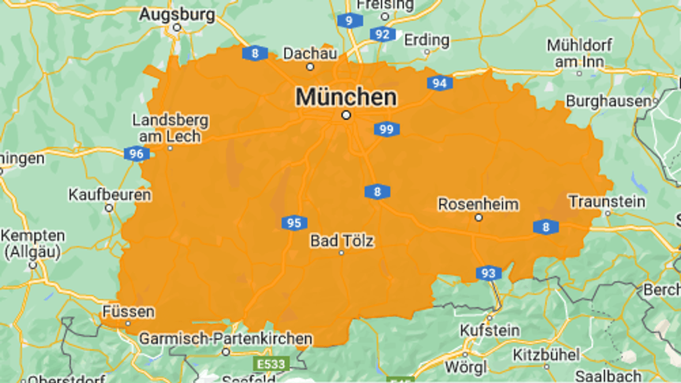Im orange-markierten Gebiet ist am Freitagvormittag Dauerregen zu erwarten, der teilsweise in Schnee übergeht.