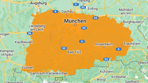 Im orange-markierten Gebiet ist am Freitagvormittag Dauerregen zu erwarten, der teilsweise in Schnee übergeht.