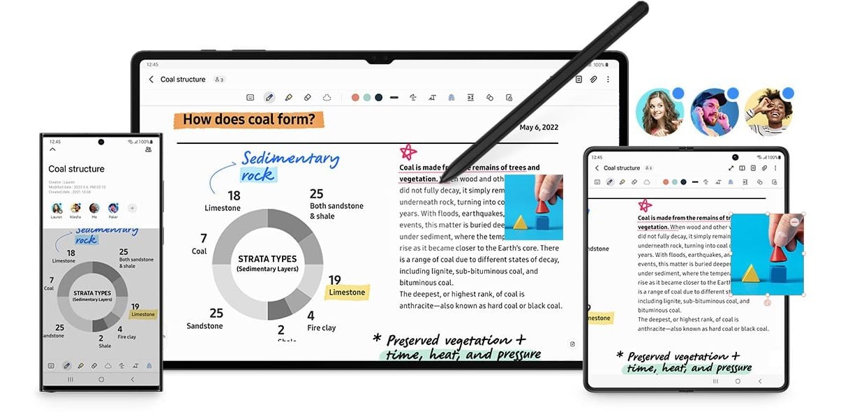 Mit Samsung Notes können Sie geräteübergreifend an Ihren Notizen und Dokumenten arbeiten. Mit Samsung Notes können Sie geräteübergreifend an Ihren Notizen und Dokumenten arbeiten.