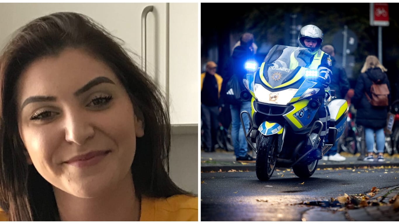 Vermisste Frau aus Hessen und ein Polizist auf seinem Motorrad (Montage): Seit Mittwoch rätseln die Ermittler.