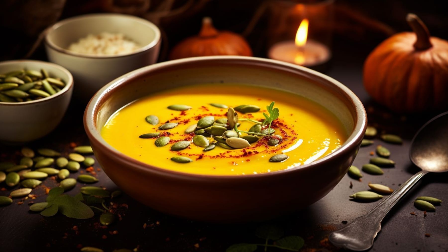 Vegetarische Kürbissuppe mit Curry und orientalischen Gewürzen