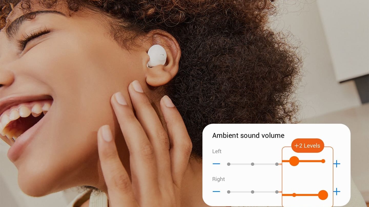 Die Galaxy Buds2 Pro können auch als Hörunterstützung eingesetzt werden und Umgebungsgeräusche verstärken. Die Galaxy Buds2 Pro können auch als Hörunterstützung eingesetzt werden und Umgebungsgeräusche verstärken.