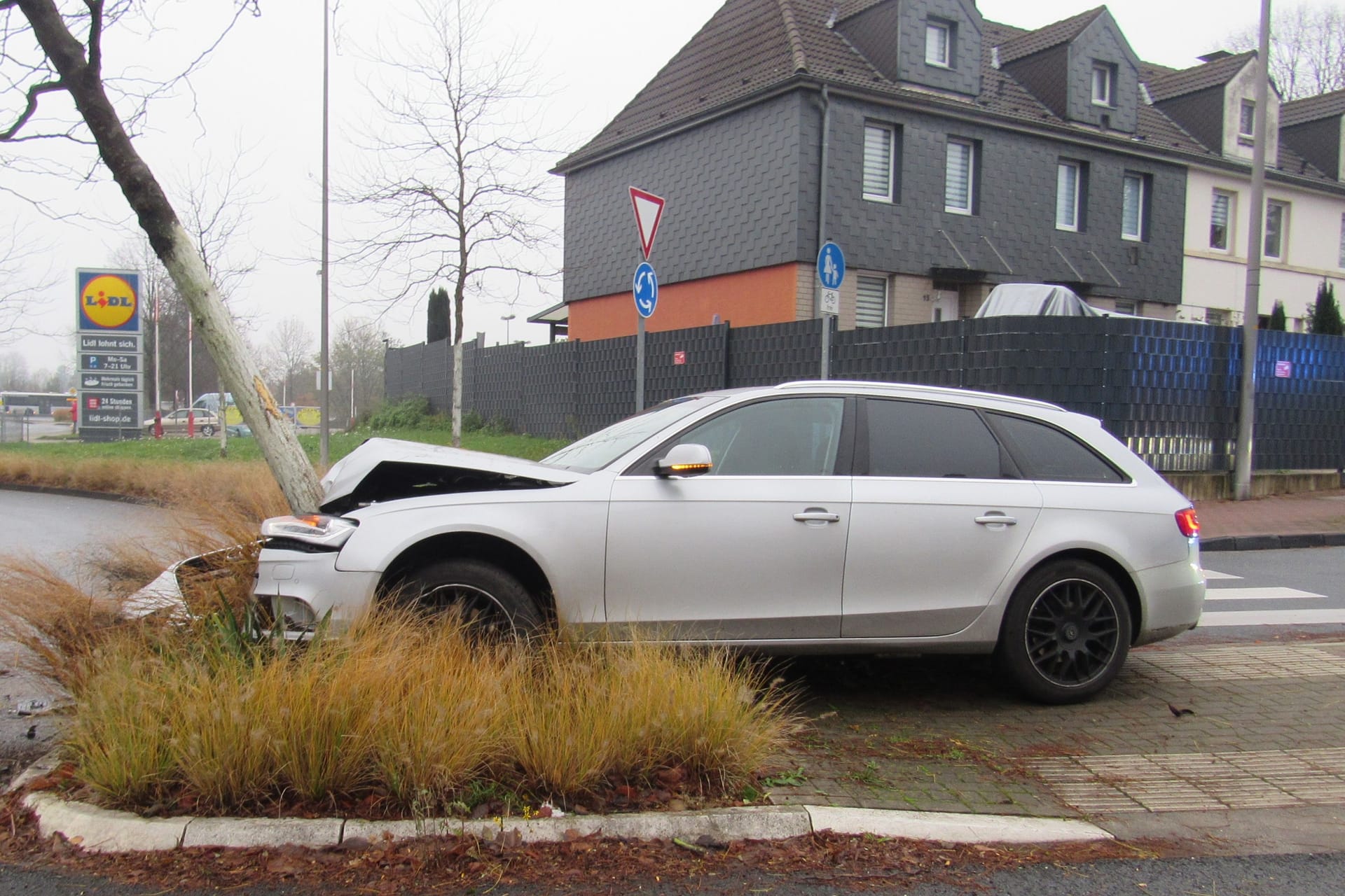 Der Mann fuhr mit seinem Audi über eine Verkehrsinsel und prallte gegen einen Baum.