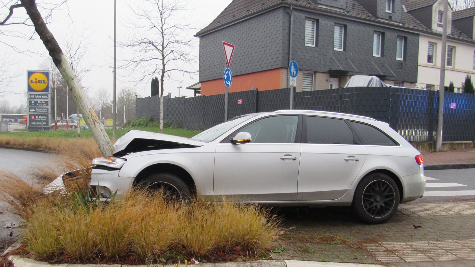 Der Mann fuhr mit seinem Audi über eine Verkehrsinsel und prallte gegen einen Baum.