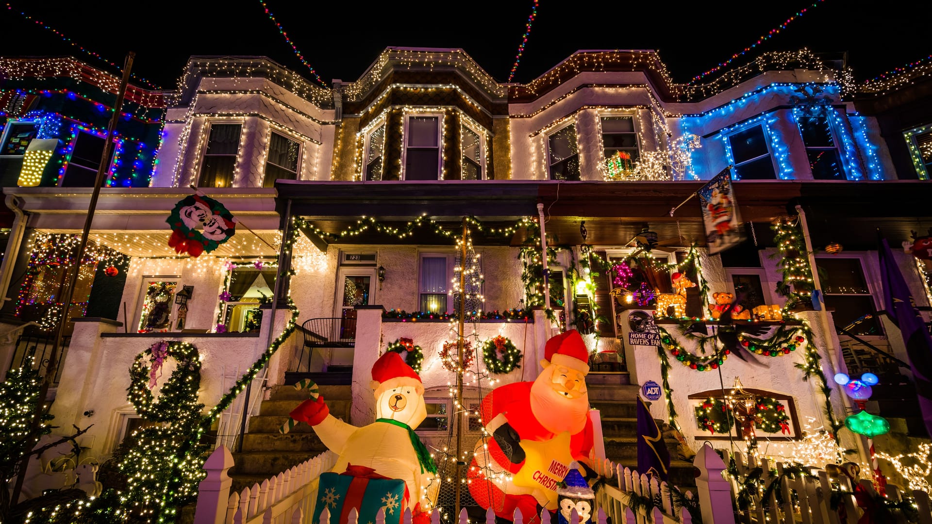 The Miracle on 34th Street Christmas lights at night, in Hampden, Baltimore, Maryland.