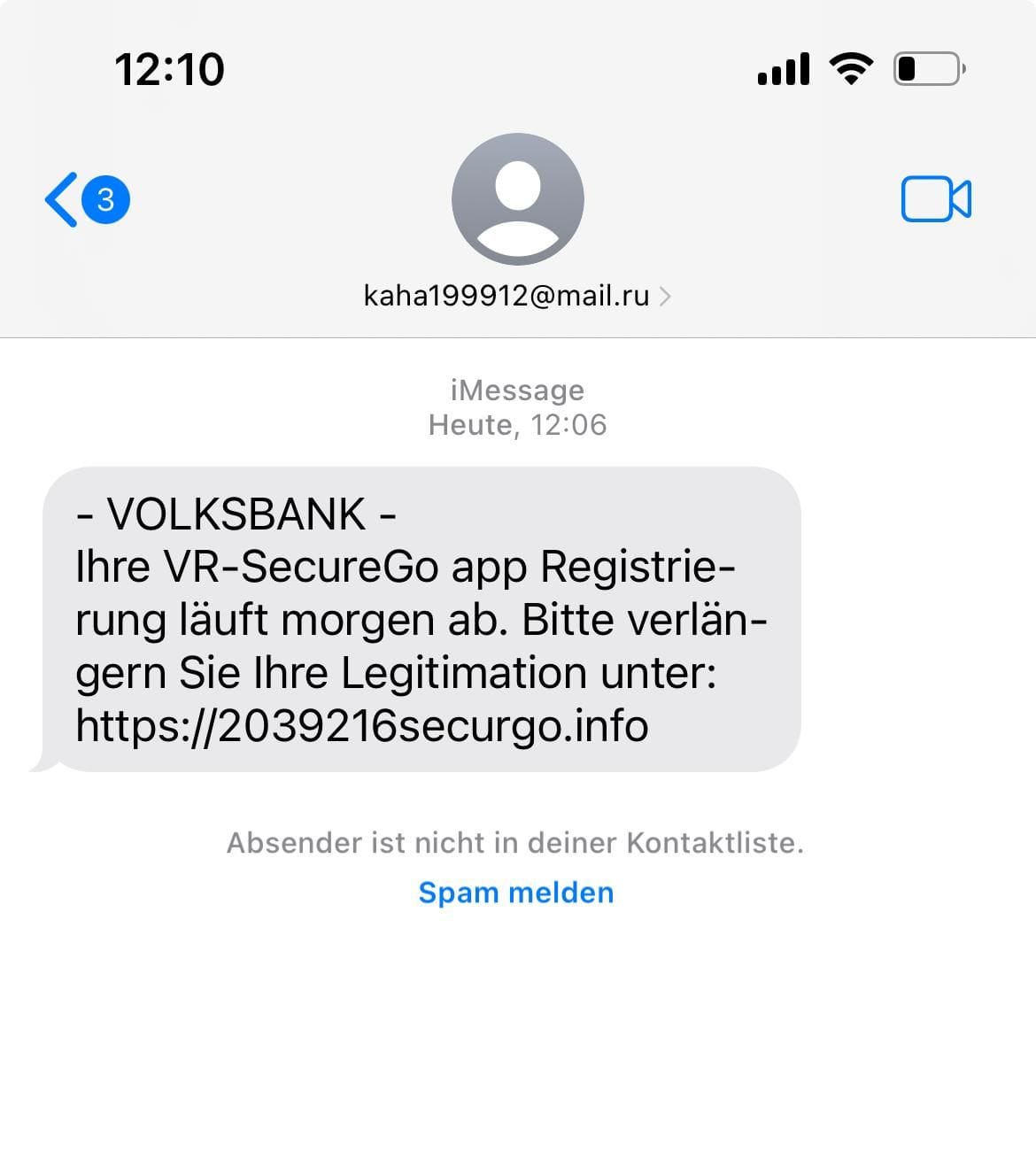 Diese SMS-Nachricht wird derzeit von Betrügern versendet. Der Absender hat einen russischen Country-Code.