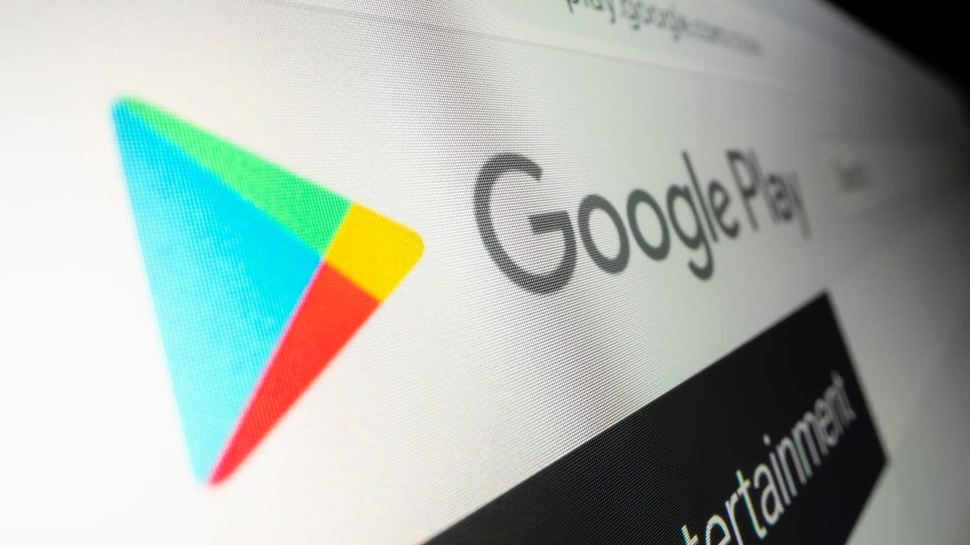 Close-up view of Google Play Store logo on its website