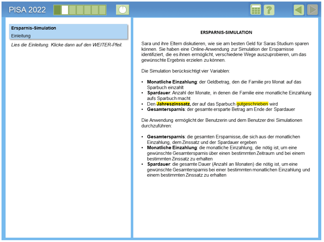 Seite 28 der Beispielaufgaben Mathematik der Pisa-Studie 2022: Ein Jahreszinsertrag kann gutgeschrieben werden, jedoch kein Jahreszinssatz.
