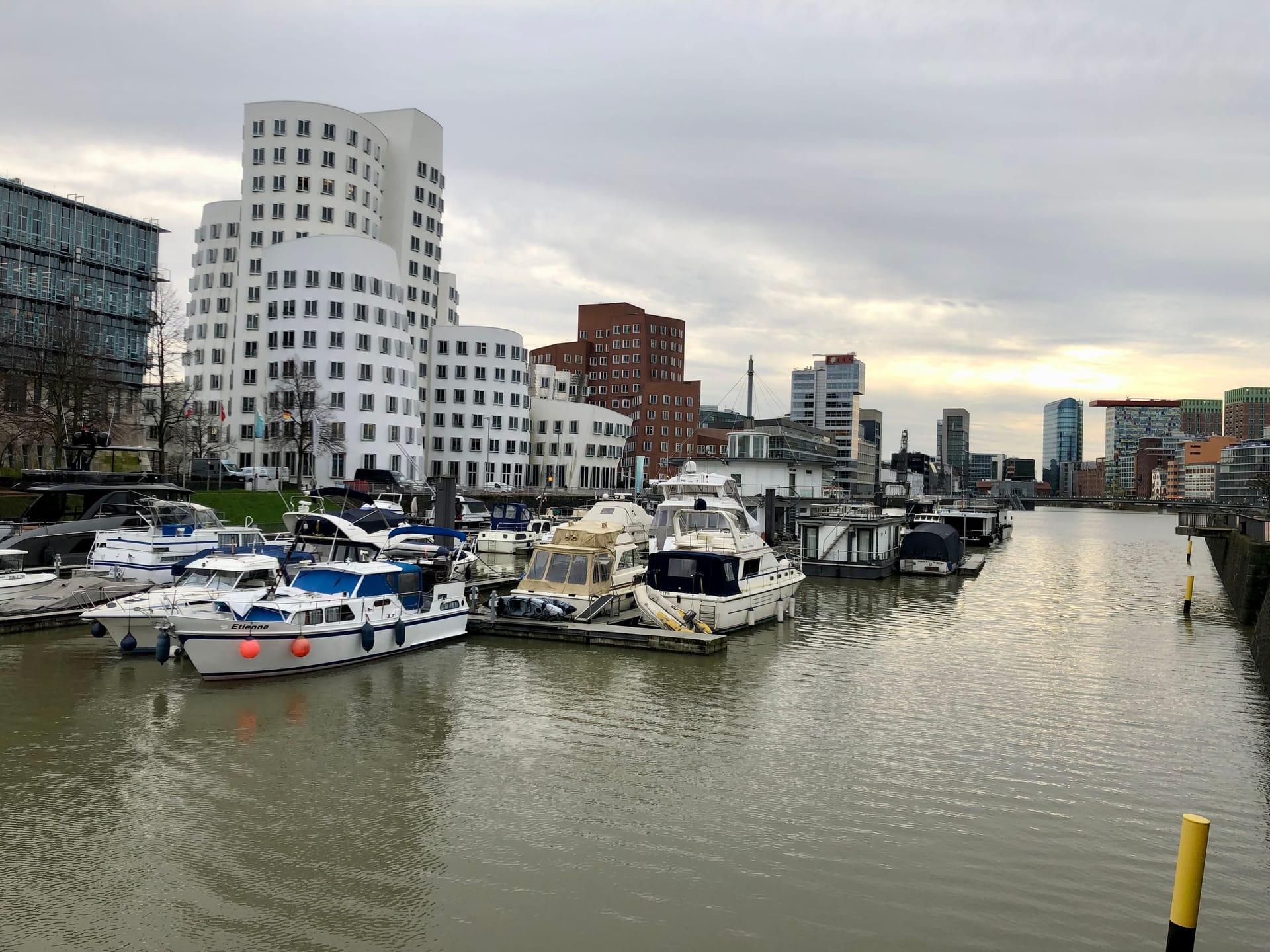 Das Hochwasser kommt an die Gehry-Bauten nicht heran.