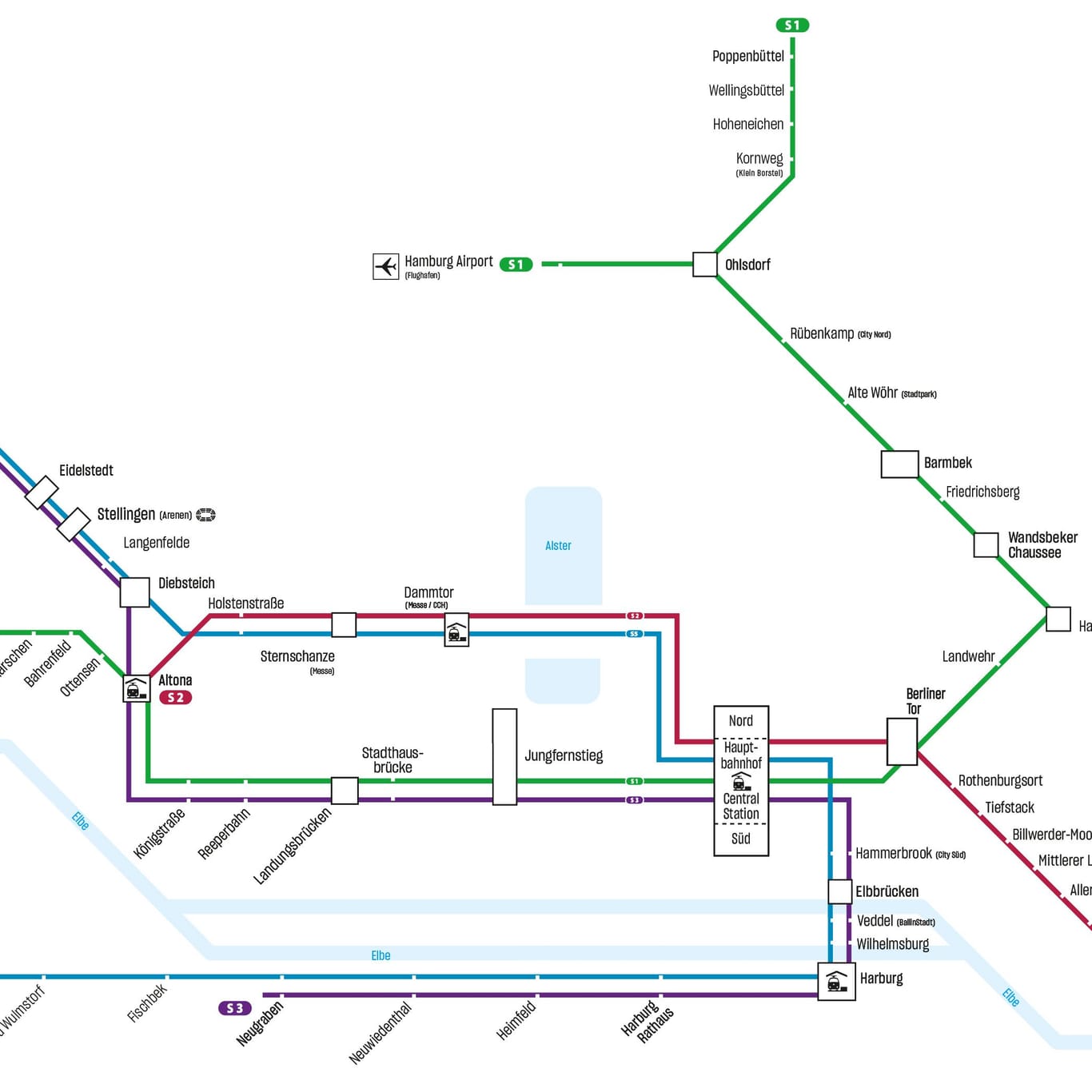 Das neue Netz der S-Bahn Hamburg: Das Angebot wurde von sieben auf vier Linien reduziert.