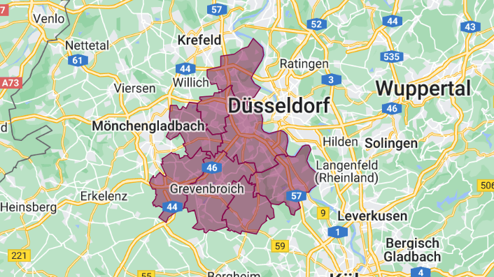 Im lila-markierten Rhein-Kreis-Neuss arbeiten die Kliniken an der Belastungsgrenze.