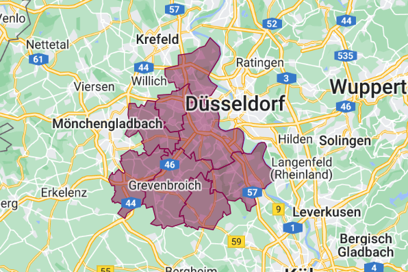 Im lila-markierten Rhein-Kreis-Neuss arbeiten die Kliniken an der Belastungsgrenze.