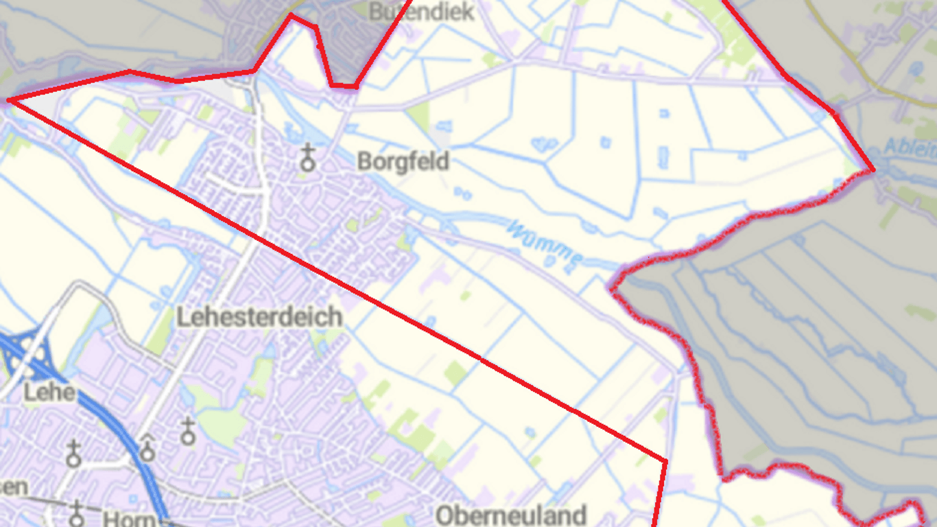 Die rot umrandete Fläche zeigt die Gebiete, in denen in der Silvesternacht nicht geböllert werden darf.