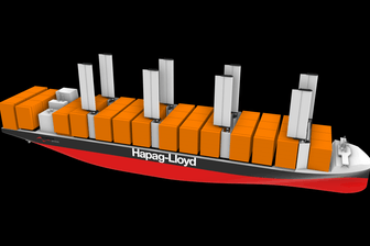 So könnte ein windunterstütztes Antriebsschiff von Hapag-Lloyd aussehen: Die Reedrei prüft derzeit die Option im Rahmen eines Forschungsprojekts.