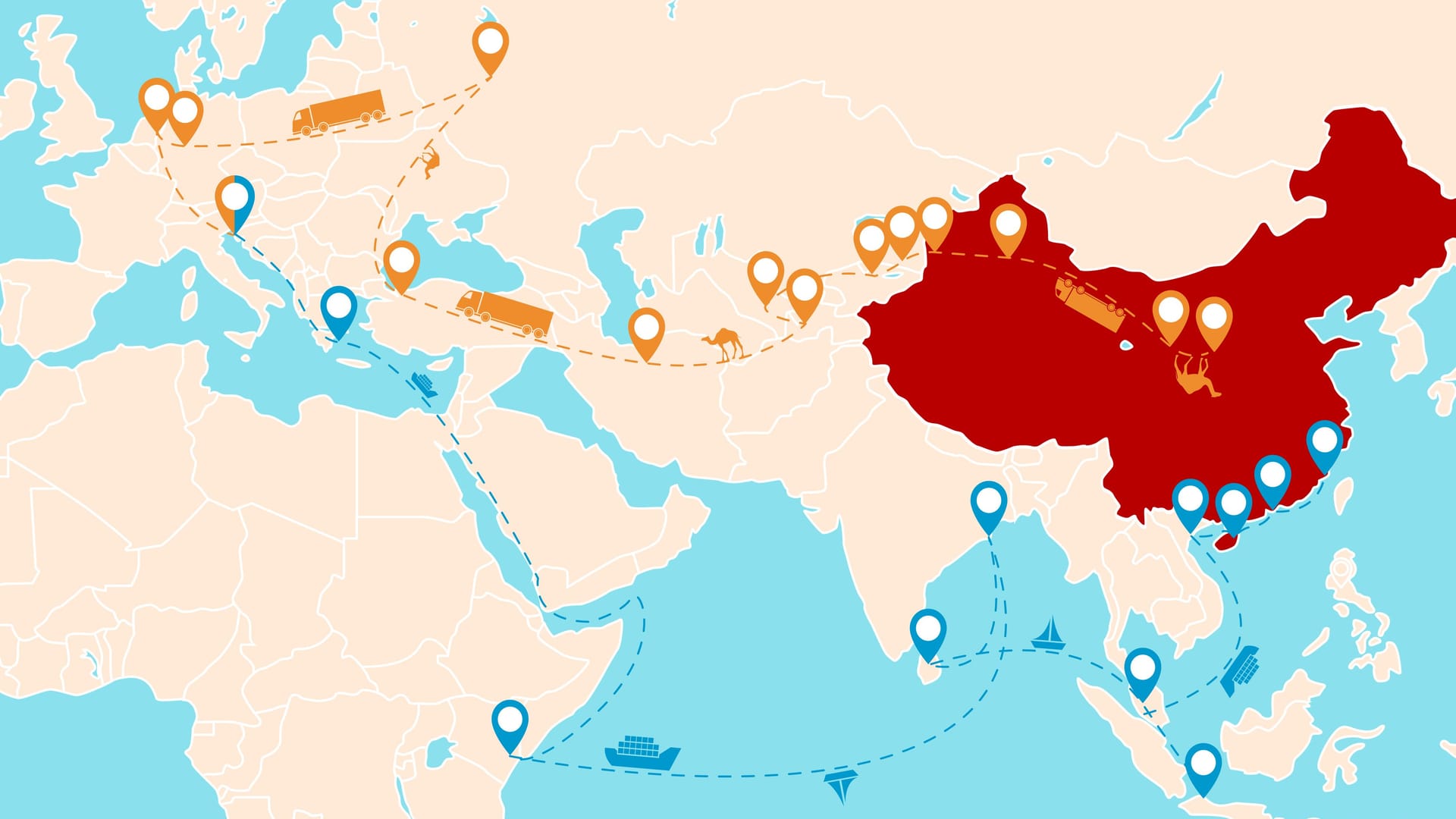Neue Seidenstraße: Die Handelswege laufen sowohl über Land als auch zu Wasser.