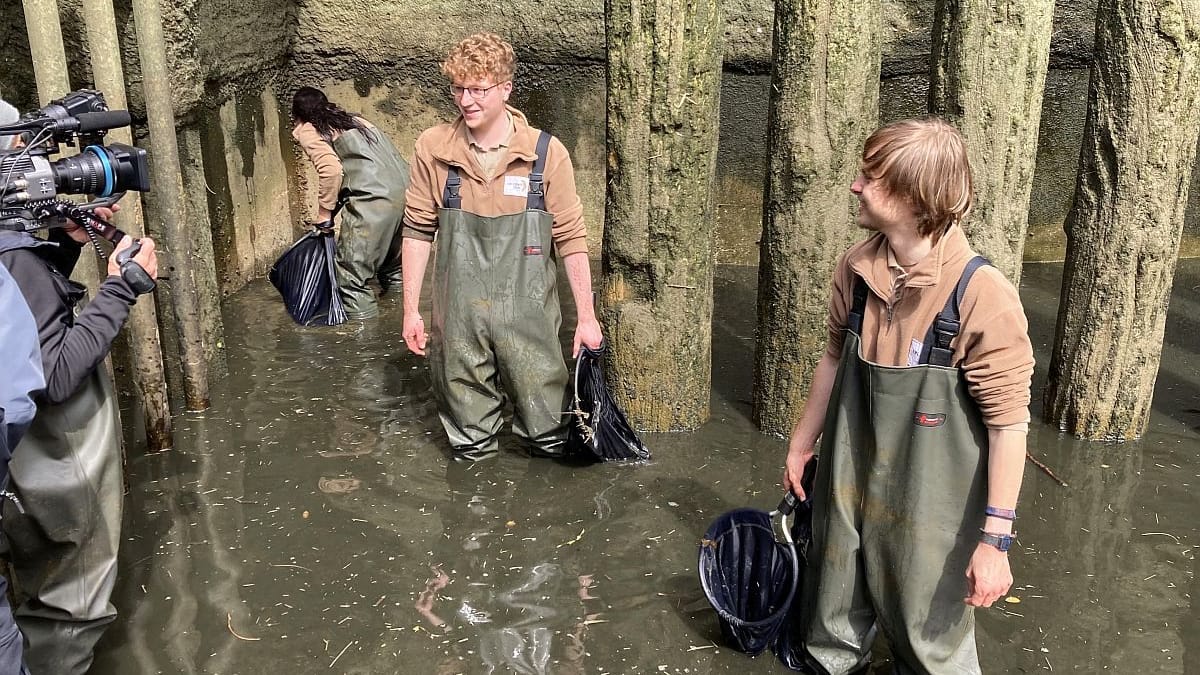 Auch bei einem nassen Einsatz im Sambesi filmt das Team von "Seelöwe & Co." die Auszubildenden des Zoos.