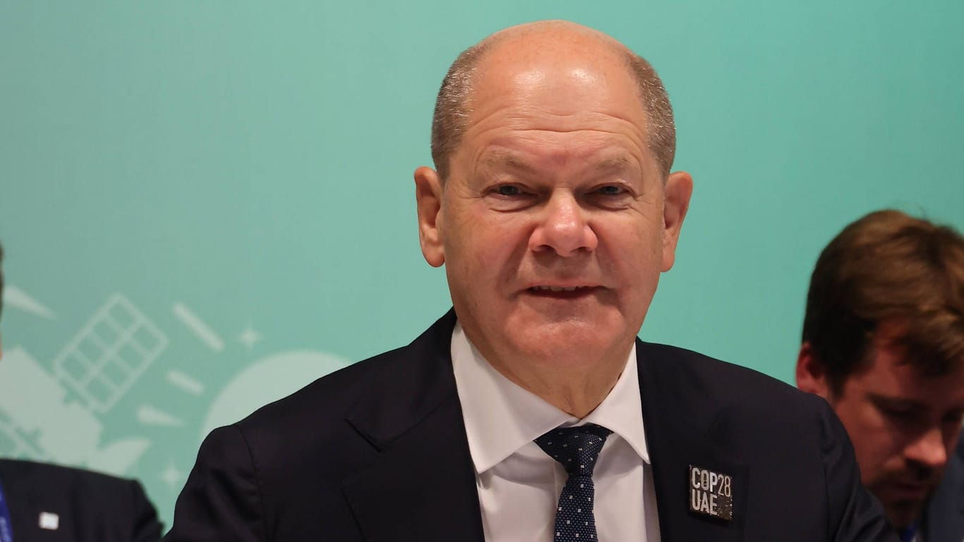 Olaf Scholz bei der Klimakonferenz in Dubai: Er steht zu den Klimazielen – trotz der Haushaltskrise.