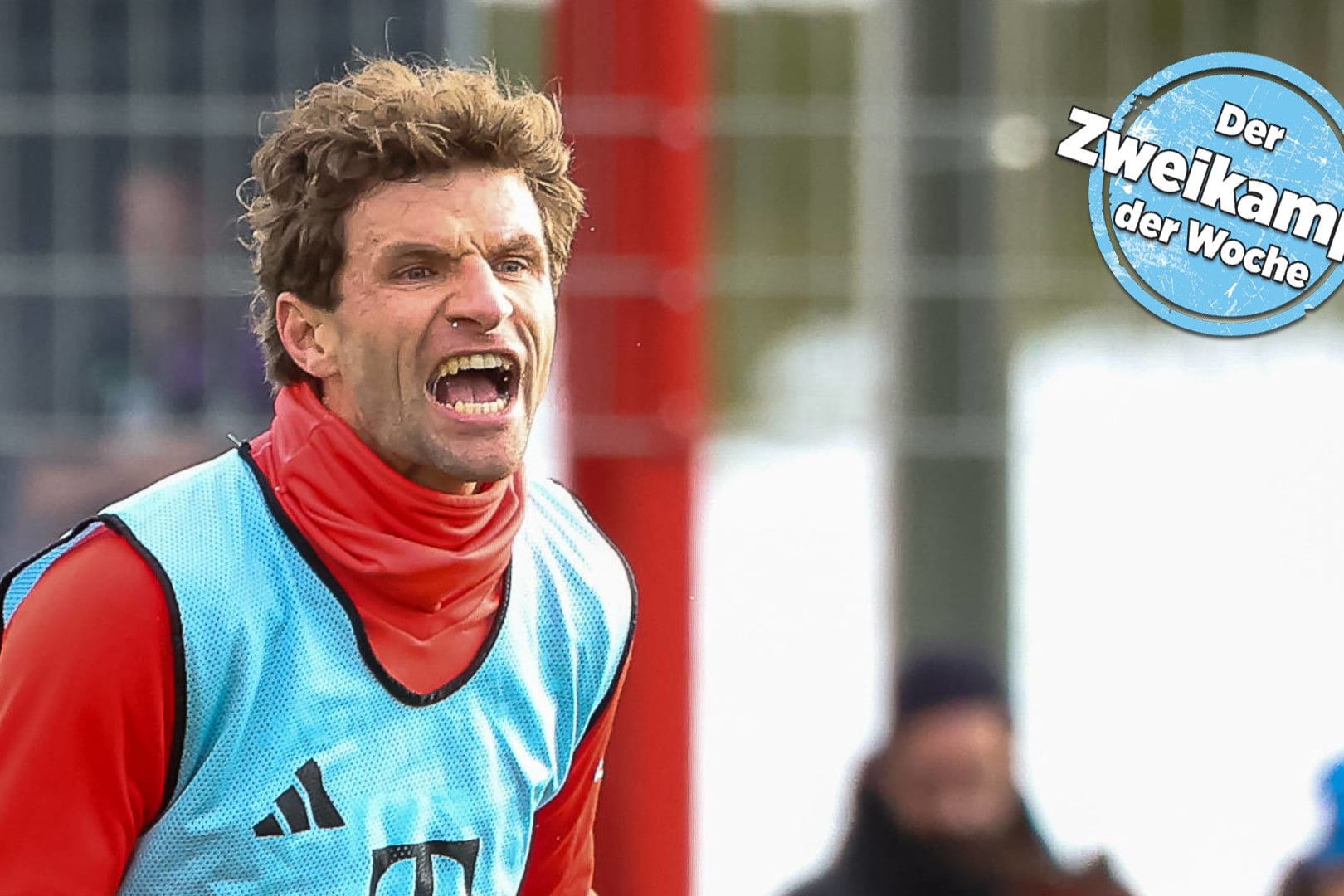 Ein emotionaler Thomas Müller im Training. Im Ernstfall muss er oft zuschauen, auch am Wochenende kam er nur als Einwechselspieler in die Partie.