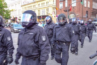 Behelmte Polizisten auf St. Pauli (Symbolbild): Im Sommer könnte die Hamburger Polizei unter Dauerstress stehen.