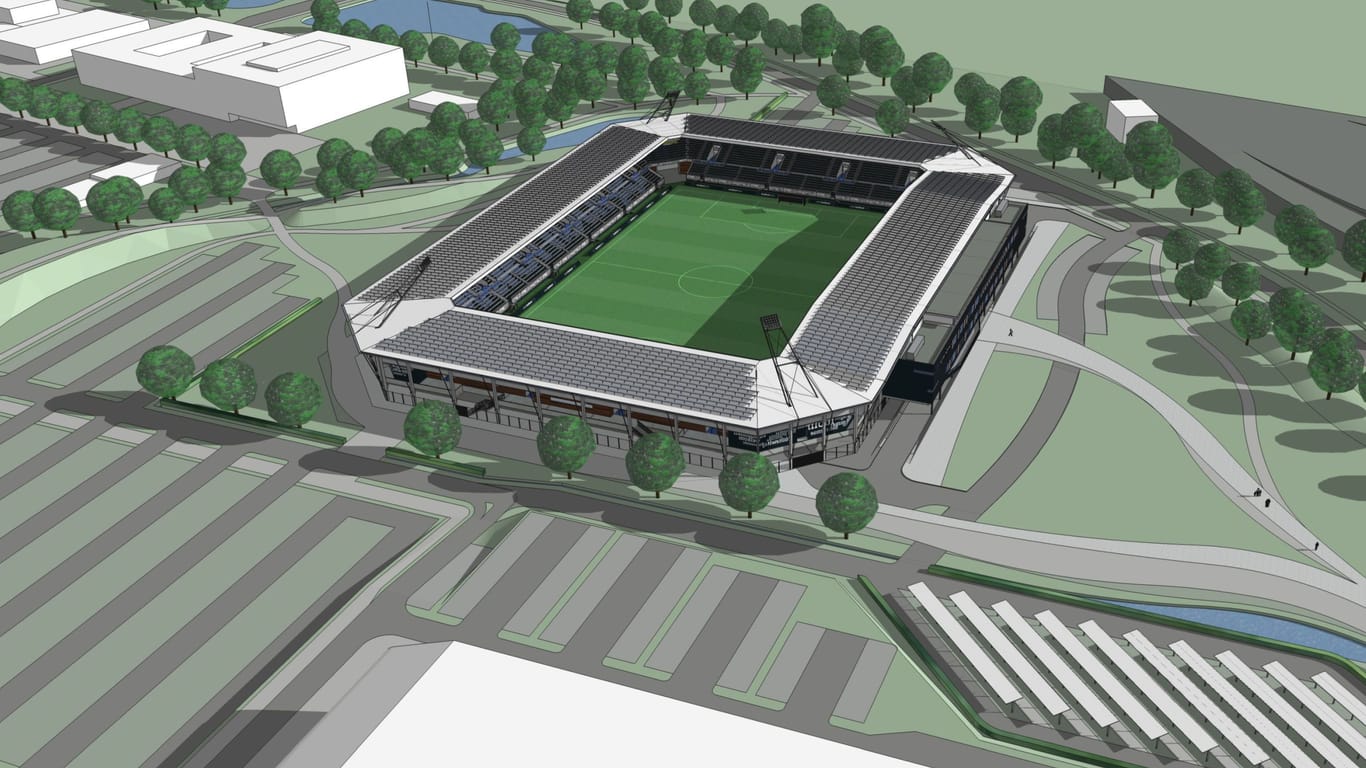 Plan des neuen Stadions an der Maastricher Straße: Die Spielstätte soll 2026 fertig sein.