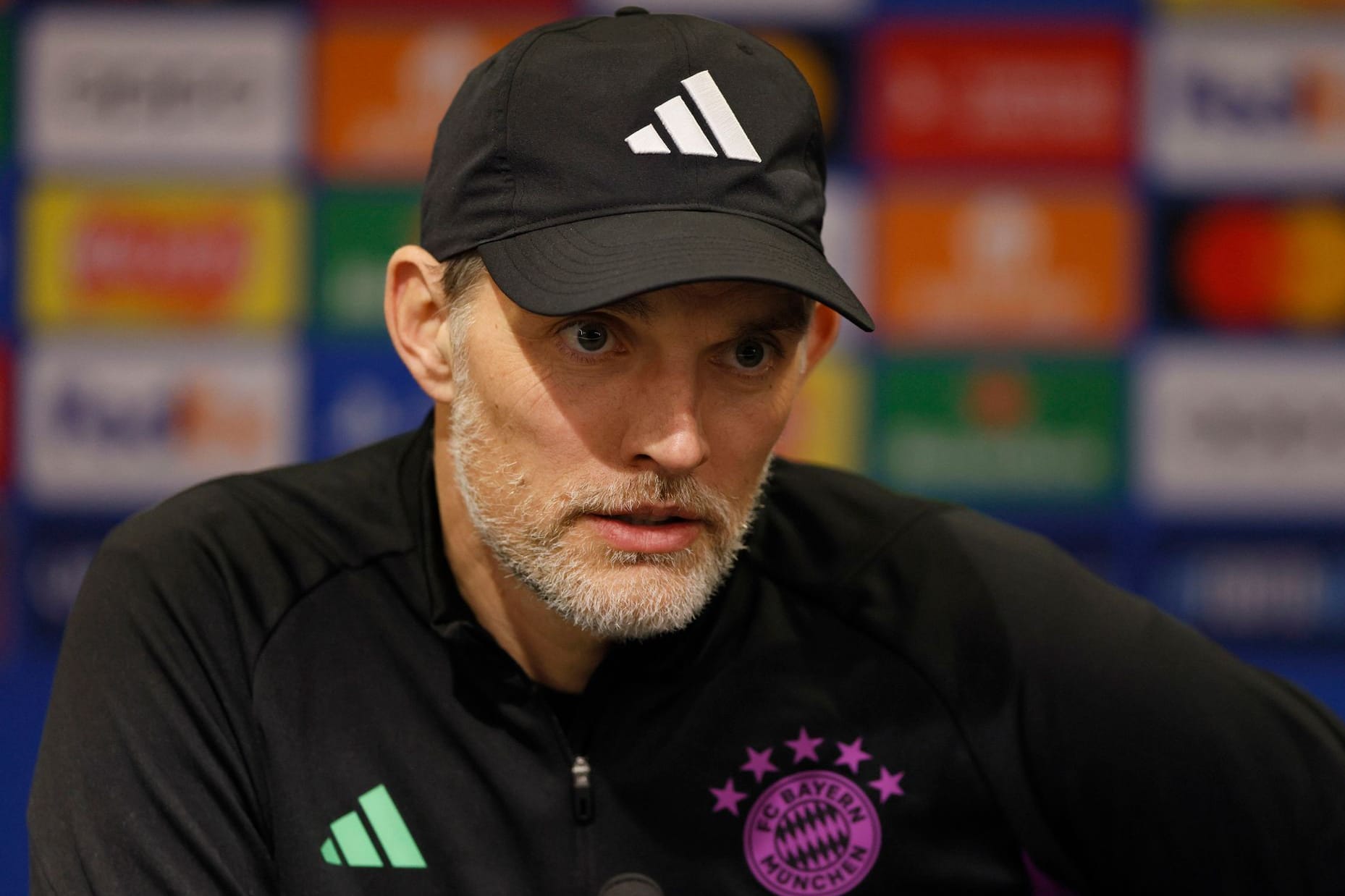 Klare Worte: Thomas Tuchel auf der Bayern-Pressekonferenz in Manchester.