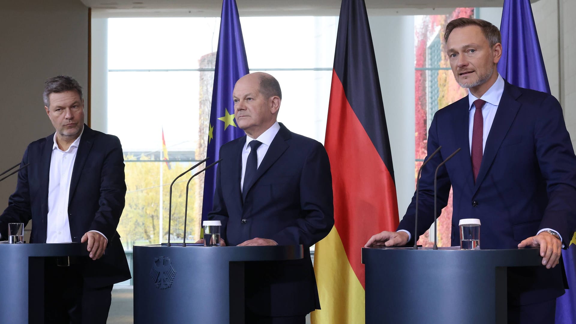 Berlin: Wirtschaftsminister Habeck, Kanzler Scholz, Finanzminister Lindner.Berlin: Wirtschaftsminister Habeck, Kanzler Scholz, Finanzminister Lindner.