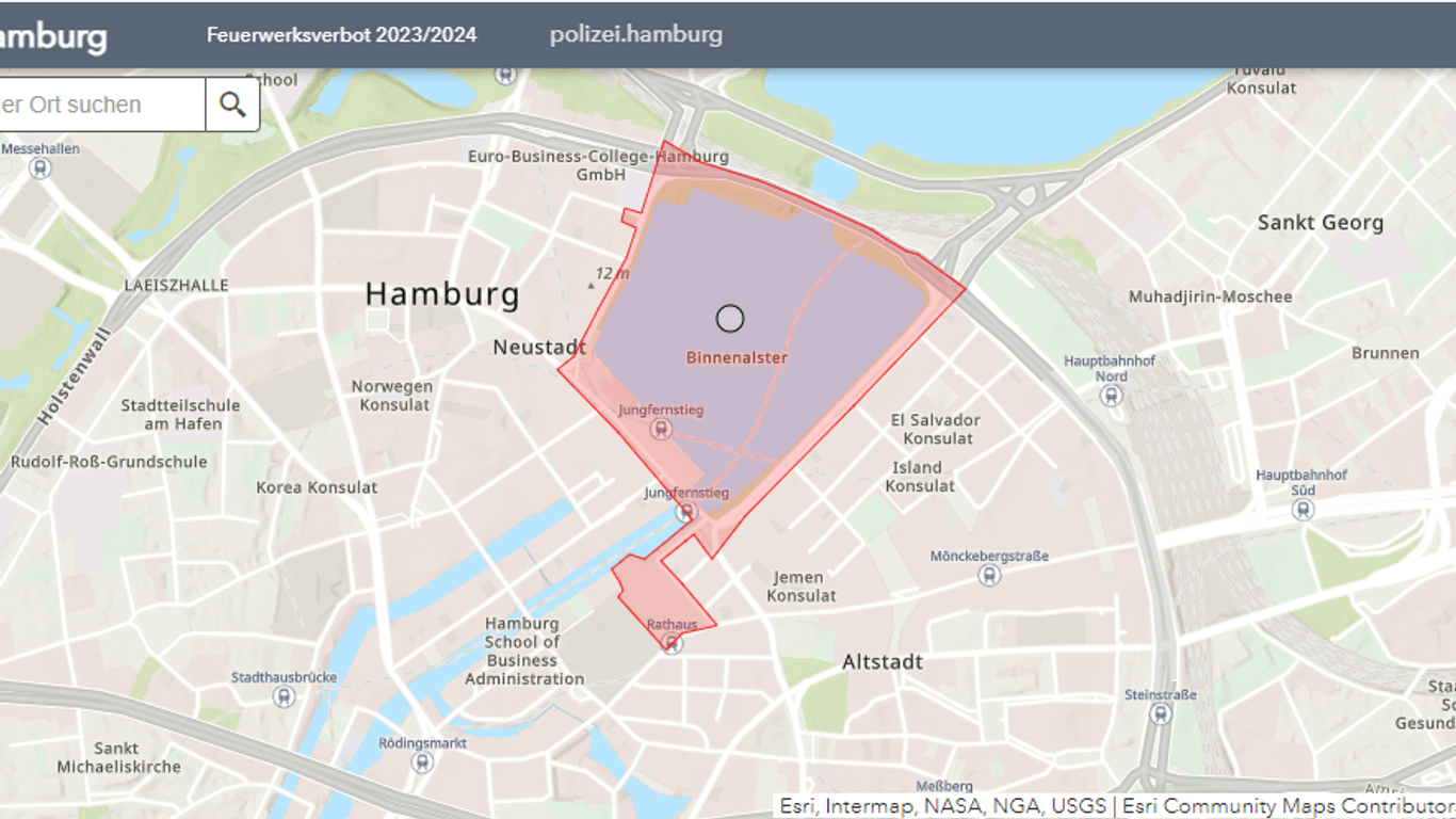 Der Kartenausschnitt zeigt, wo in der Hansestadt Silvester 2022 keine Böller gezündet werden dürften. Ähnlich könnte es dieses Jahr aussehen.