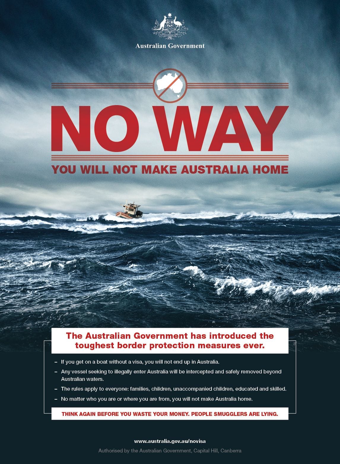 Plakatkampagne der australischen Regierung im Jahr 2013.