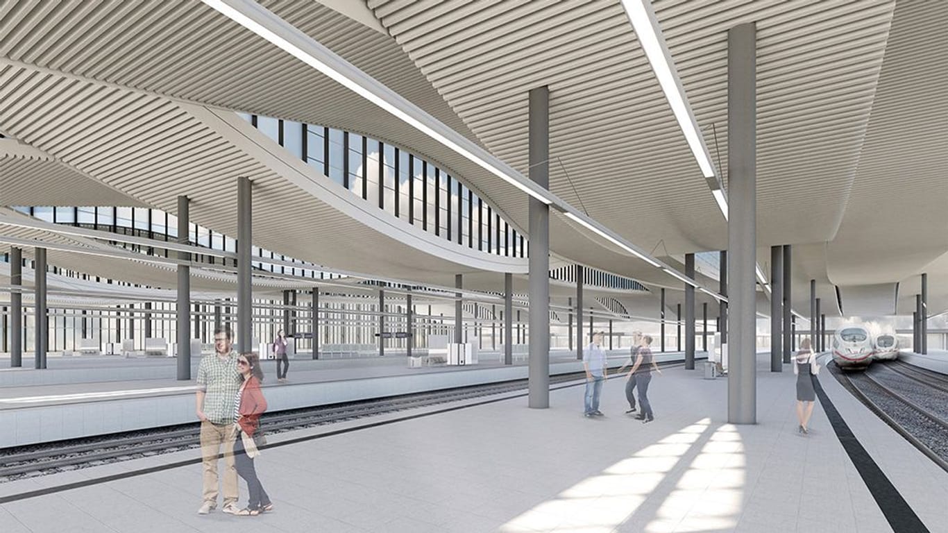 Visualisierung: Innenraum der neuen Gleishalle des Duisburg Hauptbahnhofs