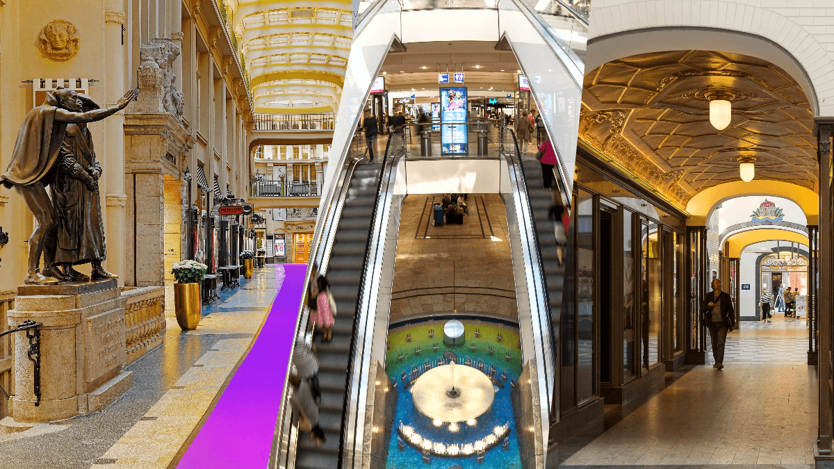 Die Mädler-Passage (links) und der Specks Hof (rechts) aus Leipzig haben es auf die vordersten Plätze geschafft: In der Mitte ist der Blick in die Altmarkt-Galerie in Dresden zu sehen.