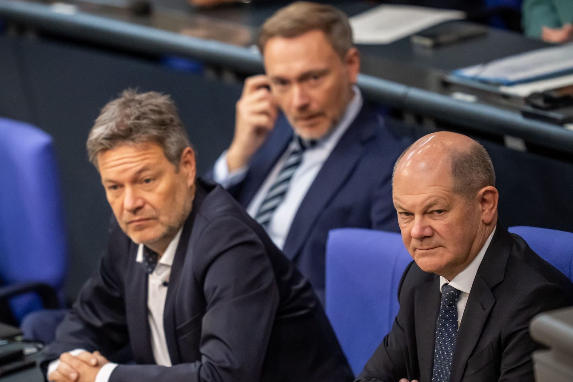 Koalitionäre Habeck, Lindner, Scholz: Kein Zentimeter Annäherung.