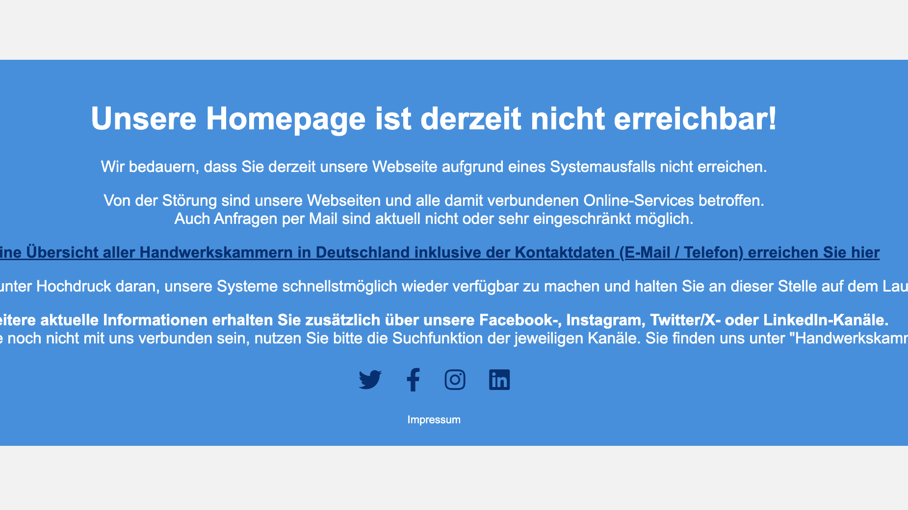 IT-Probleme bei den Handwerkskammern: So sehen viele Webseiten derzeit aus.