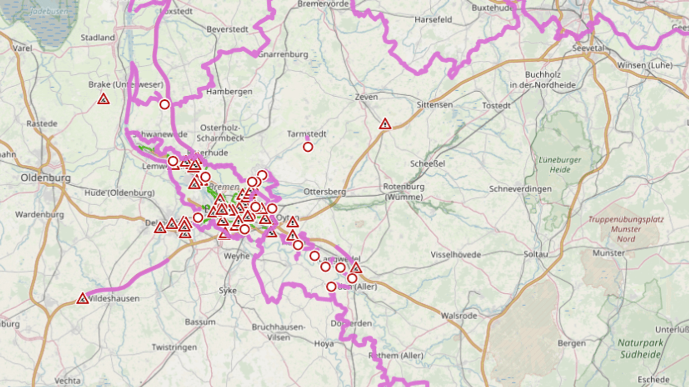 Daten der Verkehrsmanagementzentrale Bremen zeigen das Ausmaß der Blockaden: Jegliche Zufahrten zur Stadt sind blockiert.