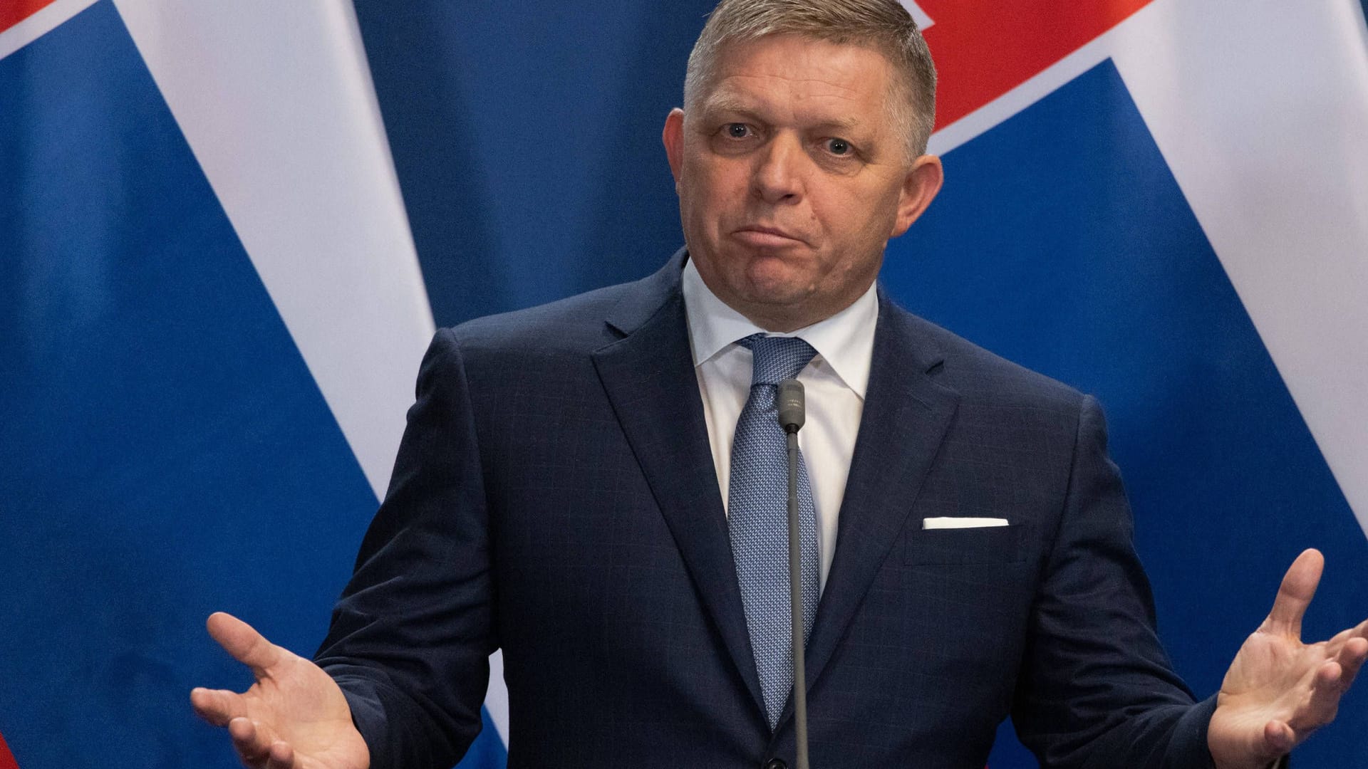 Der slowakische Premierminister Robert Fico bei einer Pressekonferenz (Archivbild).