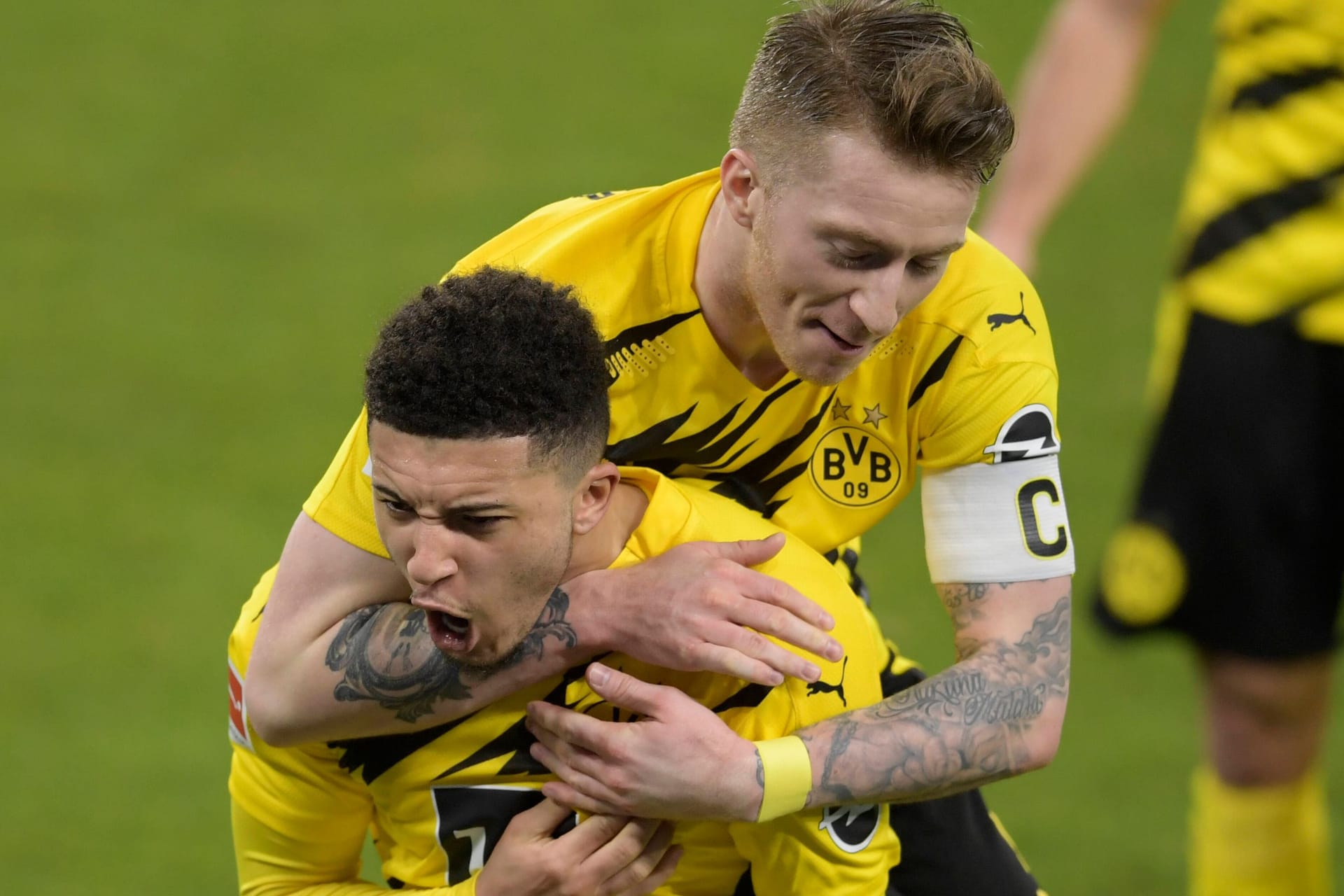 Ein Bild aus vergangenen BVB-Tagen: Jadon Sancho (vorne) mit Marco Reus.