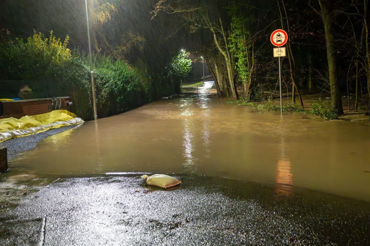 Der Erlenbach in Bad Homburg ist bereits übergetreten.