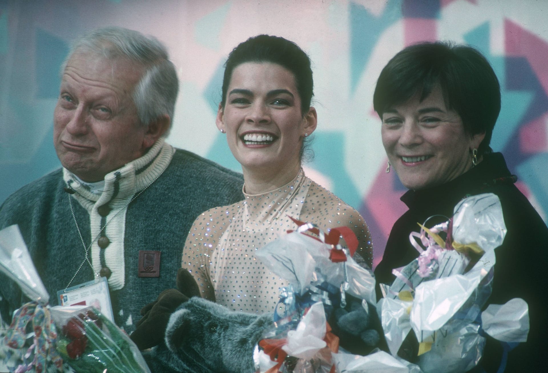 Sie wartete auf die Wertung: Nancy Kerrigan (Mitte) bei den Olympischen Winterspielen 1994 in Lillehammer.