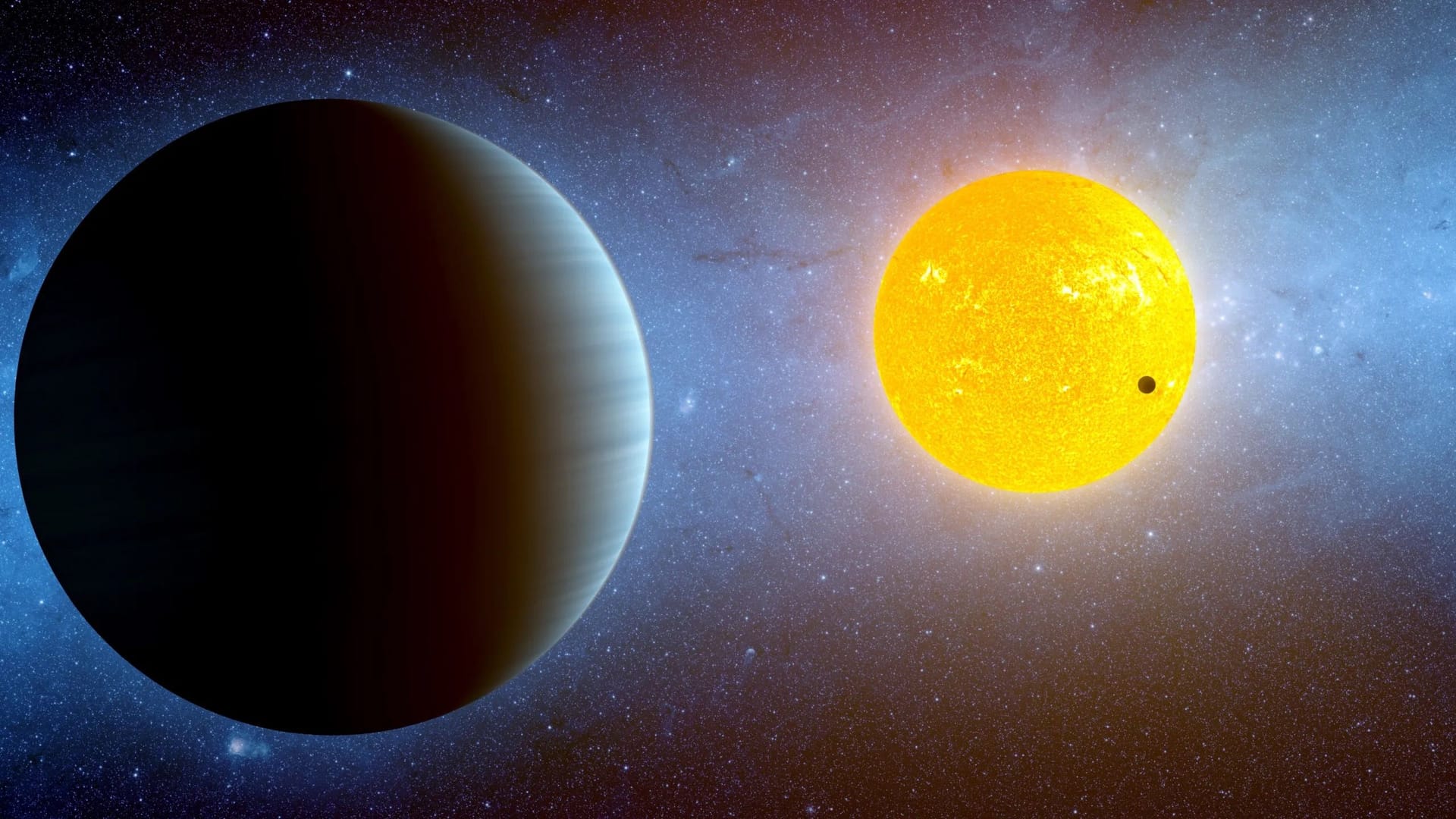 Darstellung eines kleinen Exoplaneten nahe seiner Sonne: Wie "Kepler-10 b" ist auch "HD 63433 d" ein kleiner Gesteinsplanet auf einer engen Umlaufbahn um seinen Stern.