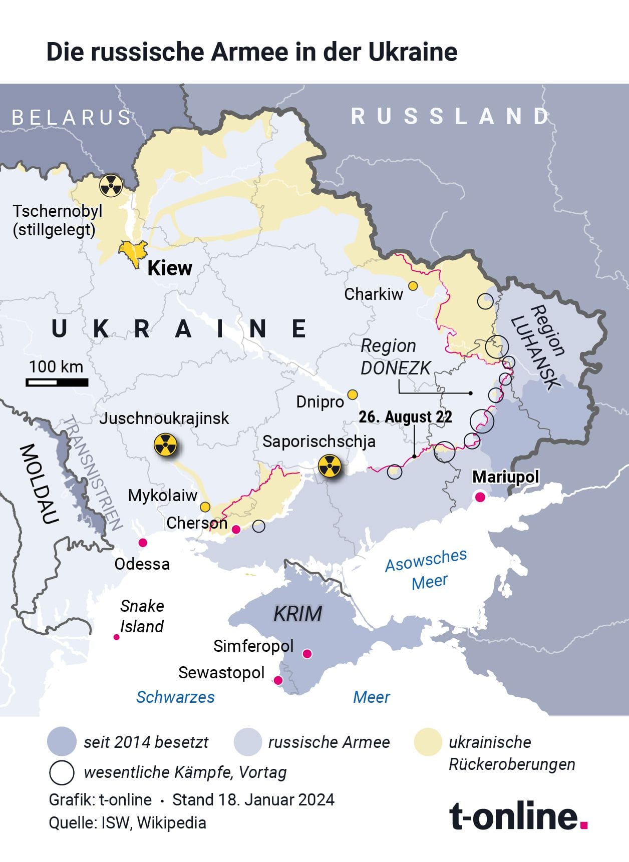 Frontverlauf im Ukraine-Krieg.