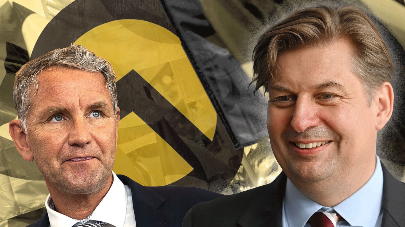 Die AfD-Spitzenkandidaten Björn Höcke (l.) und Maximilian Krah: Nicht nur ihre Ideen reichen weit über das offizielle AfD-Parteiprogramm hinaus.