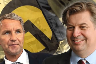 Die AfD-Spitzenkandidaten Björn Höcke (l.) und Maximilian Krah: Nicht nur ihre Ideen reichen weit über das offizielle AfD-Parteiprogramm hinaus.