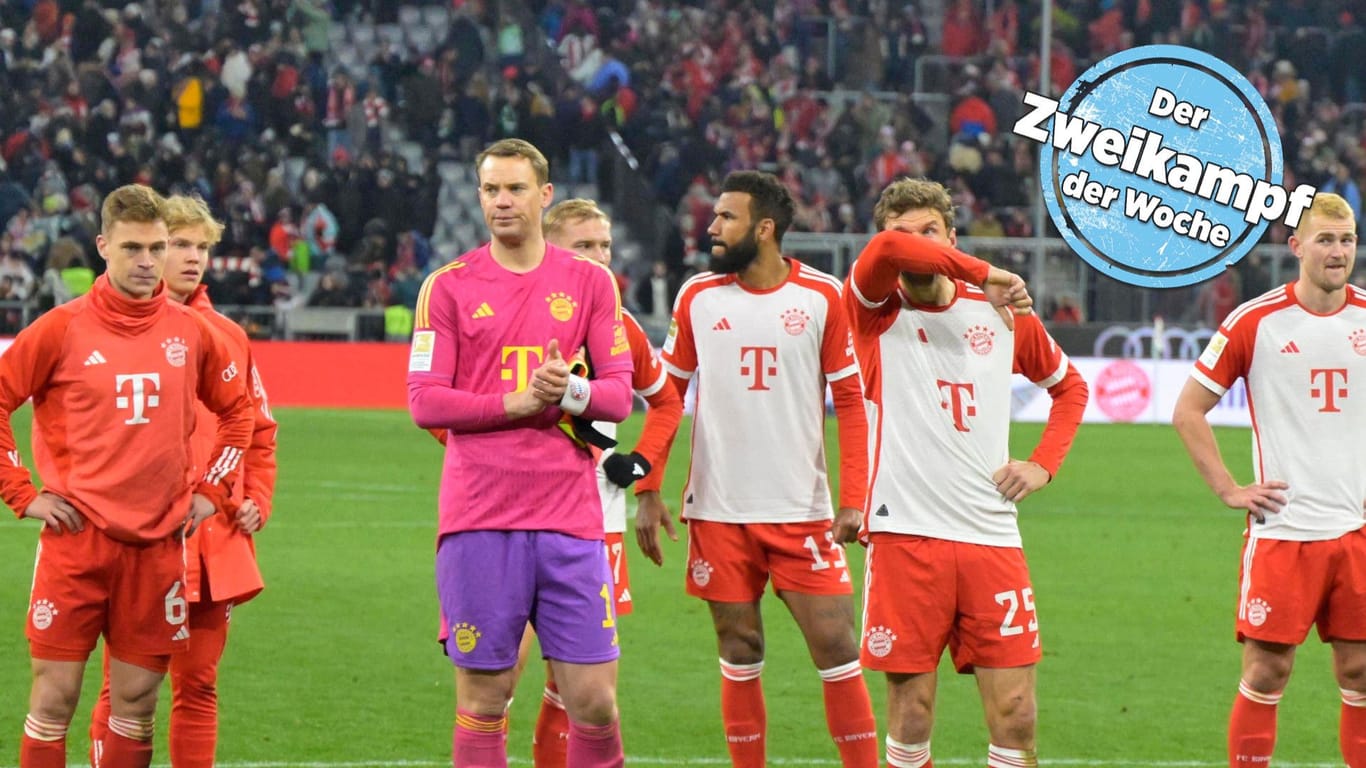 Lange Gesichter nach der Heimniederlage gegen Bremen: Joshua Kimmich (v. l.), Frans Krätzig, Manuel Neuer, Konrad Laimer, Eric Maxim Choupo-Moting, Thomas Müller, Matthijs de Ligt.