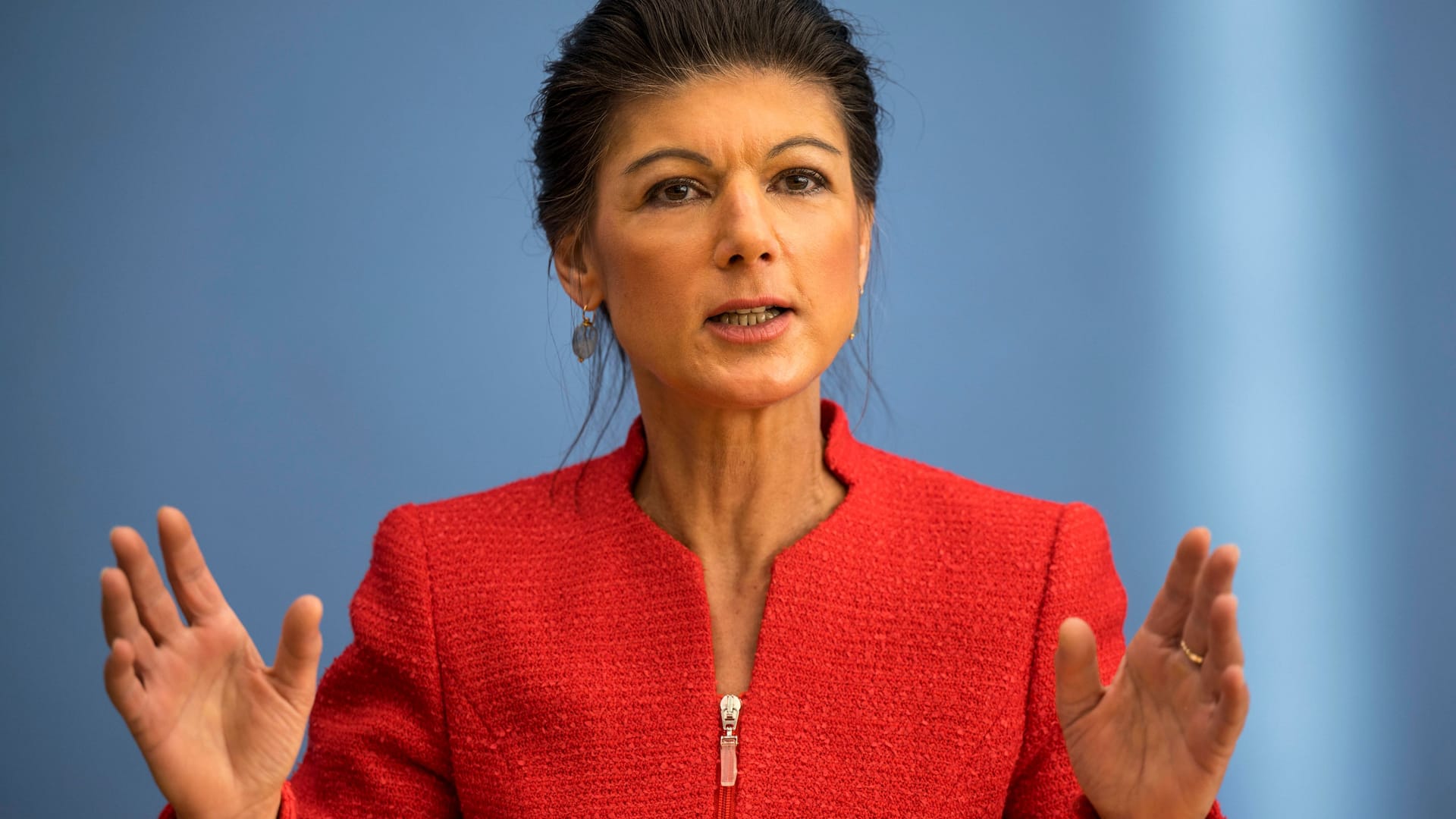 Sahra Wagenknecht bei einer Pressekonferenz zur Gründung der Partei Bündnis Sahra Wagenknecht.