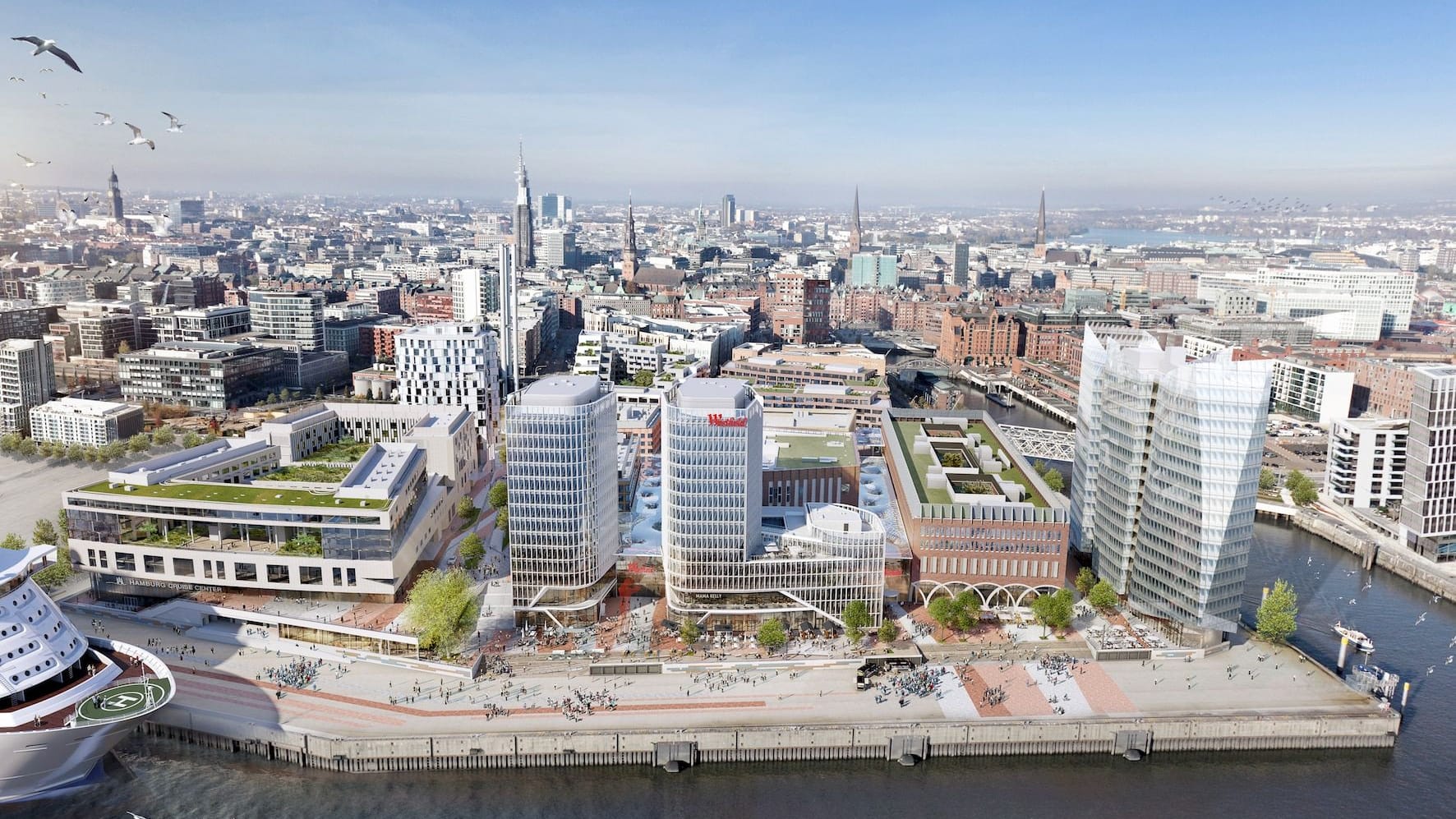 Eingebettet in die Hamburger HafenCity: Das Westfield-Center eröffnet im April im Überseequartier.