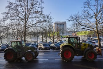 Berlin: Anlässlich der Internationalen Grünen Woche findet eine Treckerdemo der Freien Bauern vor dem Messegelände statt.