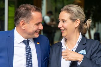 AfD-Chefs Alice Weidel und Tino Chrupalla: Seit Monaten ist ihre Partei im Höhenflug.