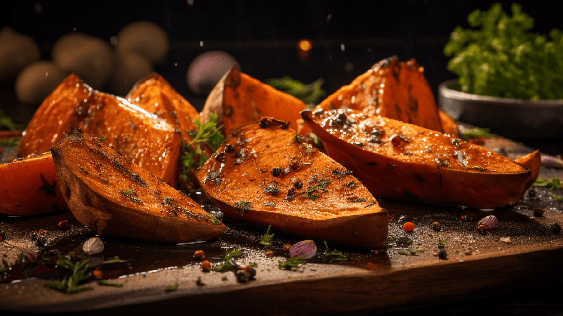Gebackene Süßkartoffel mit würziger Paprika-Knoblauch-Mischung