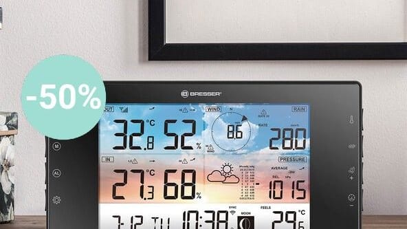 Aldi-Angebot: Der Discounter bietet eine Wetterstation mit Außensensor von Bresser mit übe 50 Prozent Rabatt an.