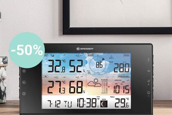 Aldi-Angebot: Der Discounter bietet eine Wetterstation mit Außensensor von Bresser mit übe 50 Prozent Rabatt an.