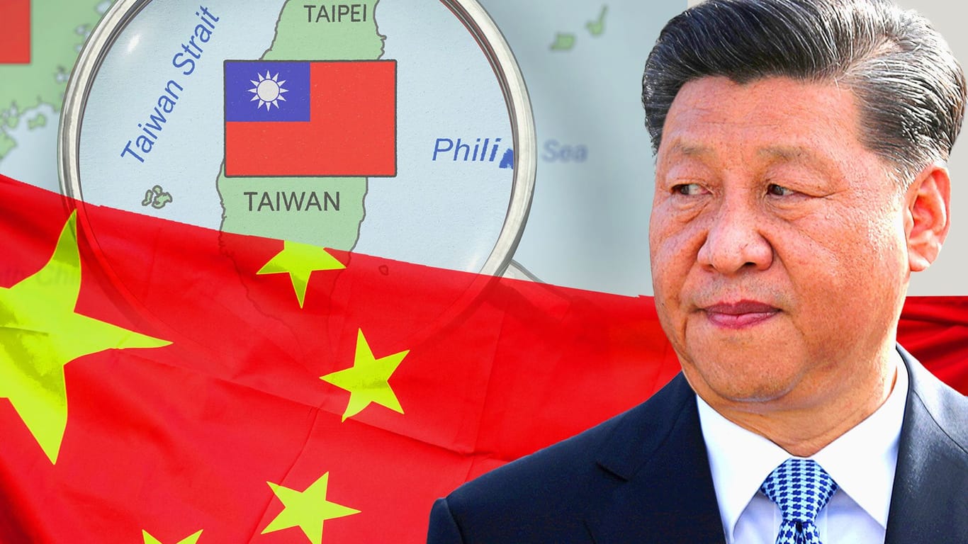 Xi Jinping vor einer Karte Taiwans: Chinas Präsident betrachtet den Inselstaat als "abtrünnig".